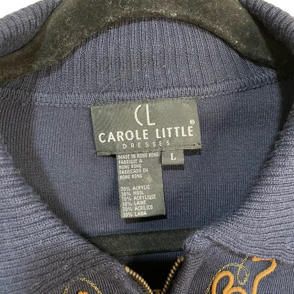 Carol Little Womens Sweater Dress Size large Vintage navy Embroidered Midi Wool - Picture 3 of 13